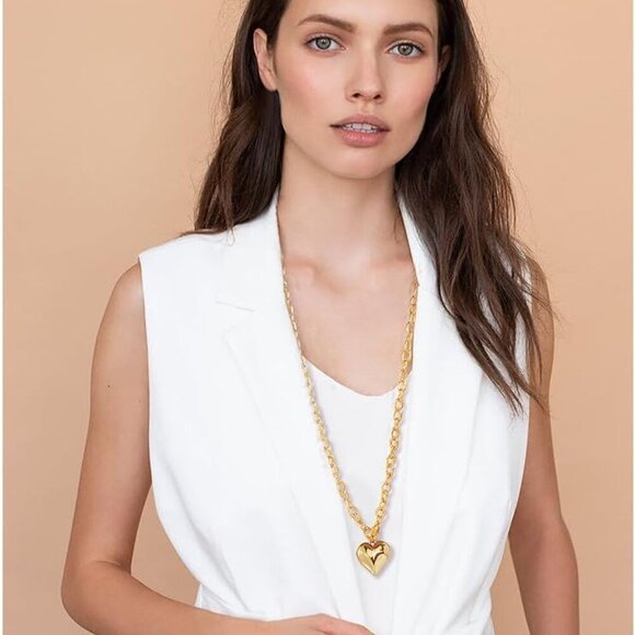 Layered Heart Necklace Gold Silver Long Chain Womens Fashion Gift - Picture 3 of 7